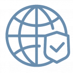 Icon featuring a globe with a shield representing cyber security